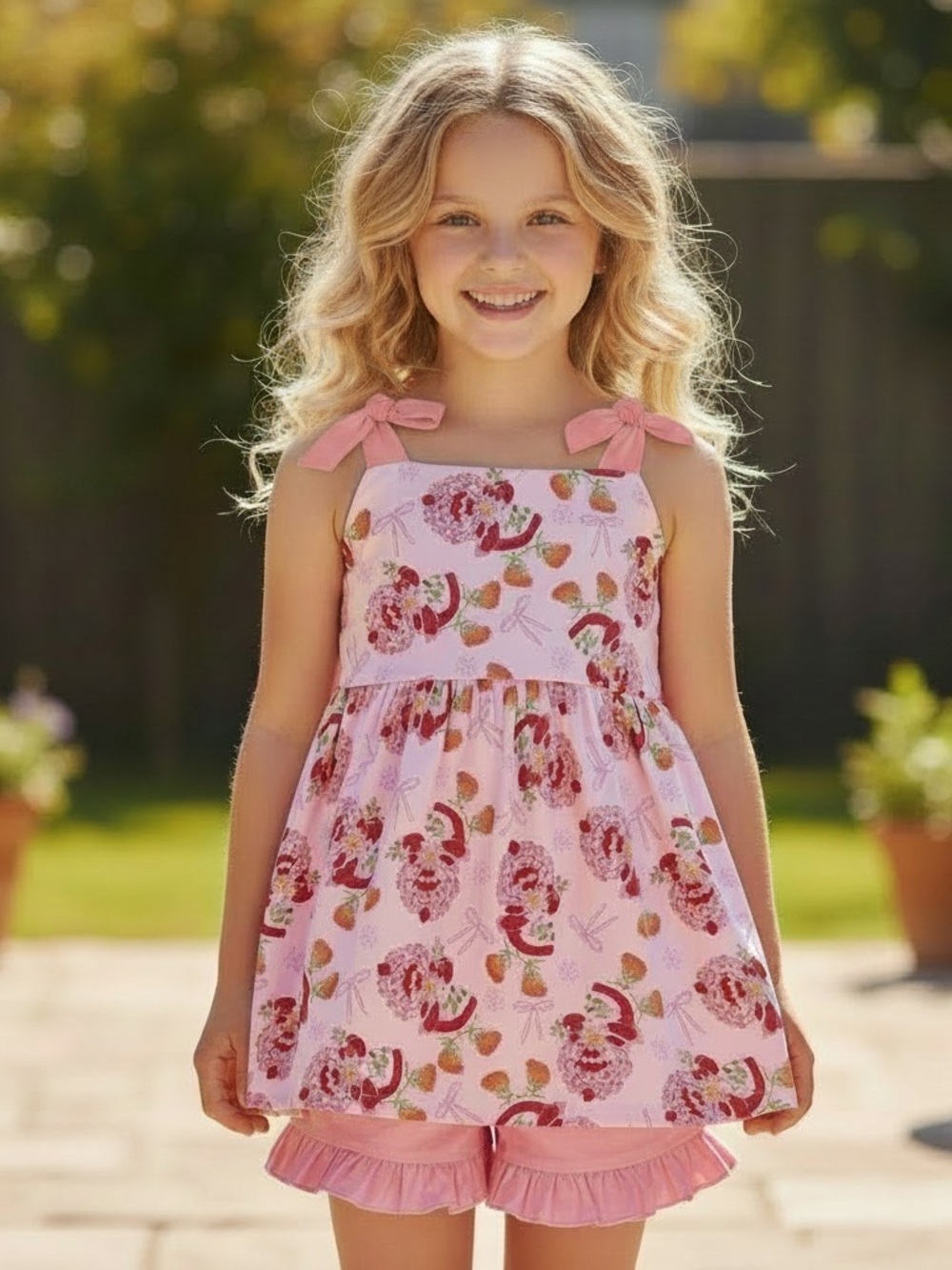 New Boutique Strawberry Shortcake 2 Piece Dress Set with Ruffle Shorts Classic‎